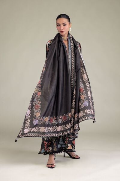 Embroidered | Polyester Silk | Black Silk Dupatta | USD 30.00