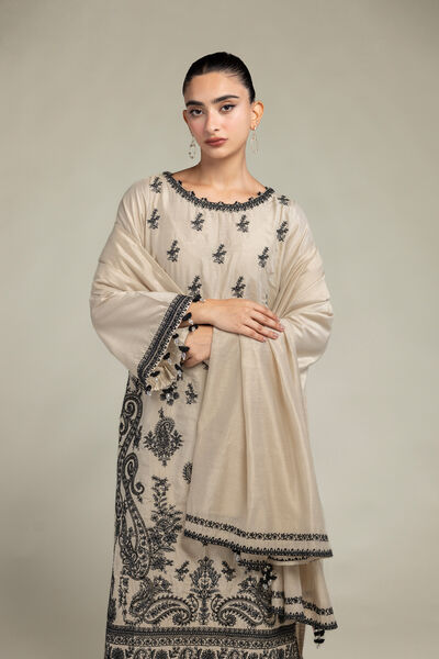Cotton Net | Floral Beige Dupatta | USD 30.00