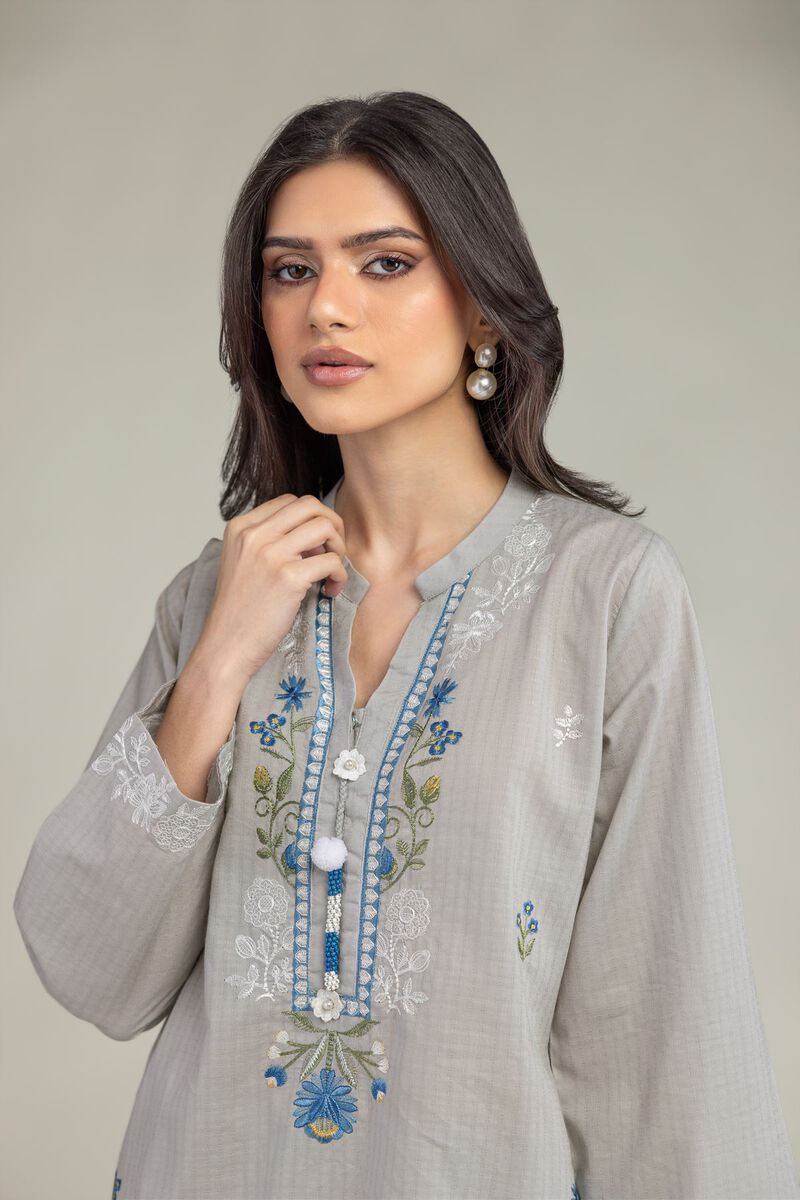 Embroidered | Cotton Dobby | Gray Cotton Kurta | USD 40.00