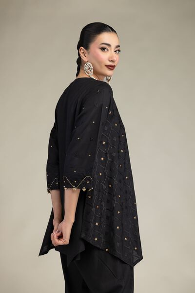 Embroidered | Raw Silk | Black Silk Kurta | USD 45.00