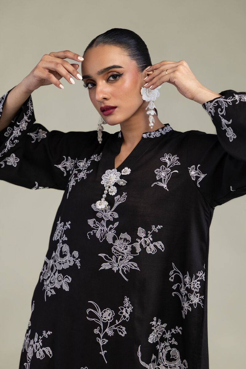 Embroidered | Raw Silk | Black Silk Kurta | USD 60.00