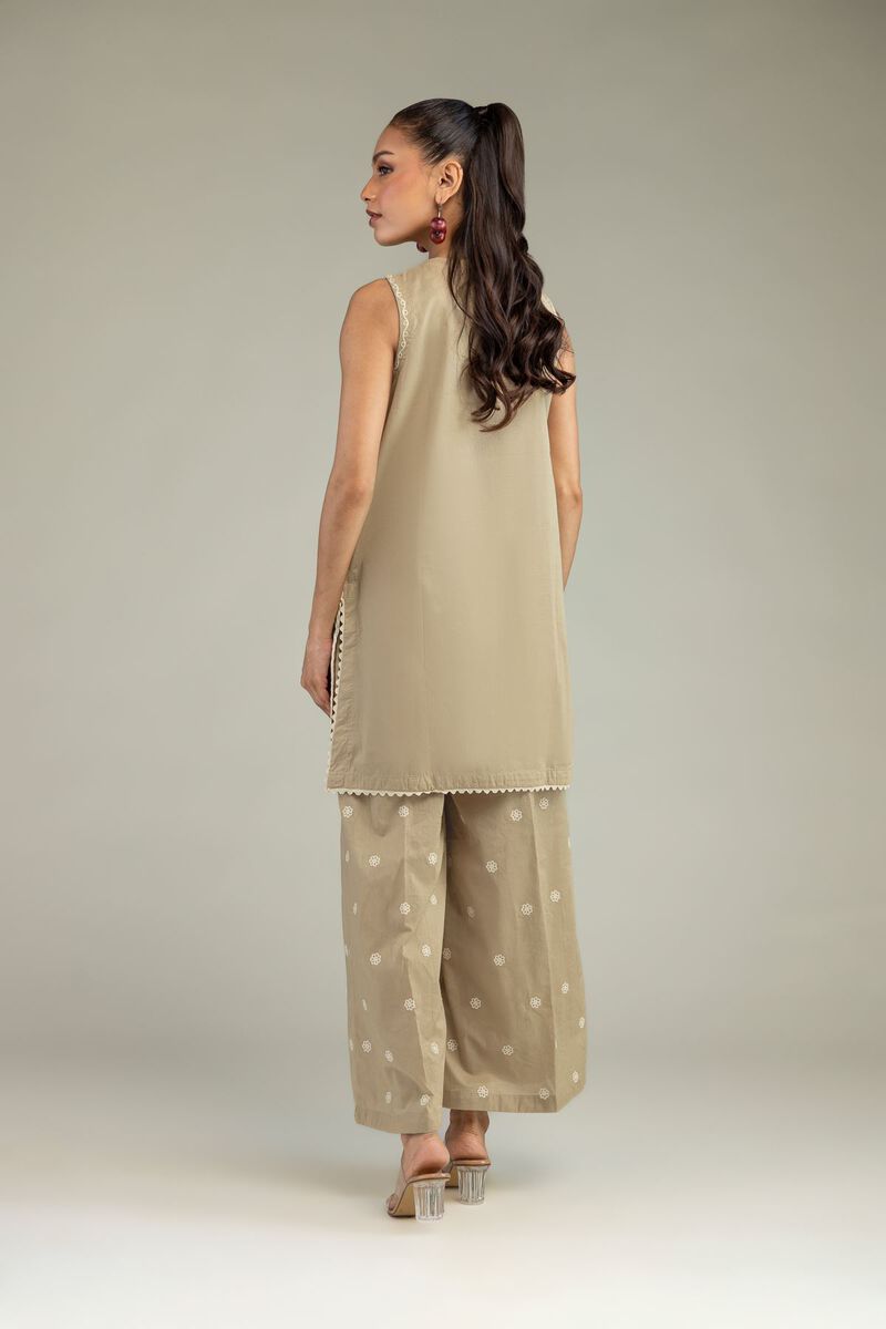 Embroidered | Cambric | Beige Sleeveless Kurta | USD 45.00