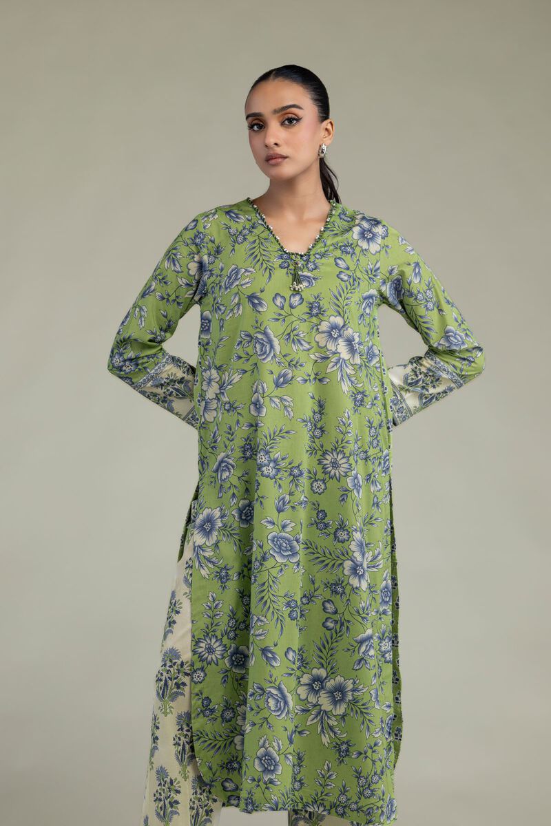 Printed | Cambric | Floral Green Kurta | USD 35.00
