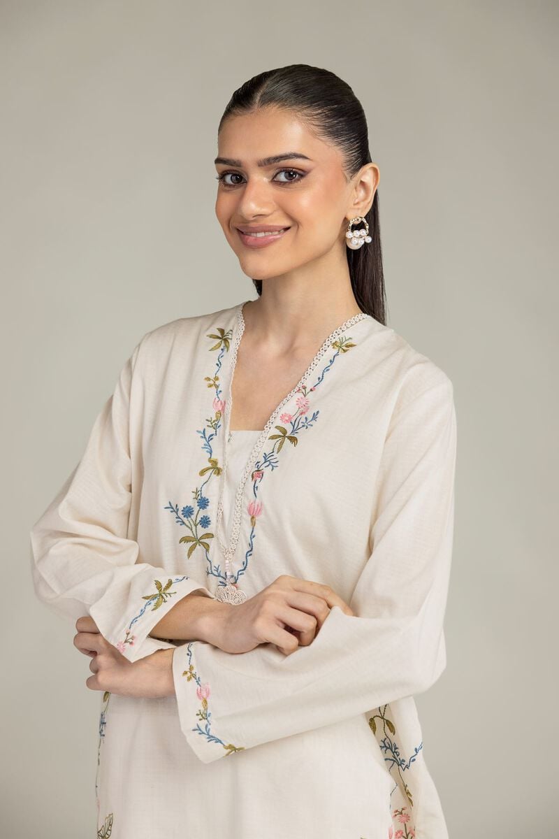 Embroidered | Cotton Dobby | Cotton V-Neck Kurta | USD 40.00