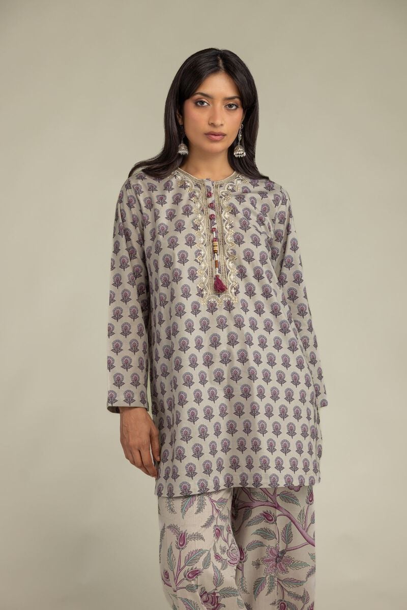 Embroidered | Cambric | Short Beige Kurta | USD 40.00