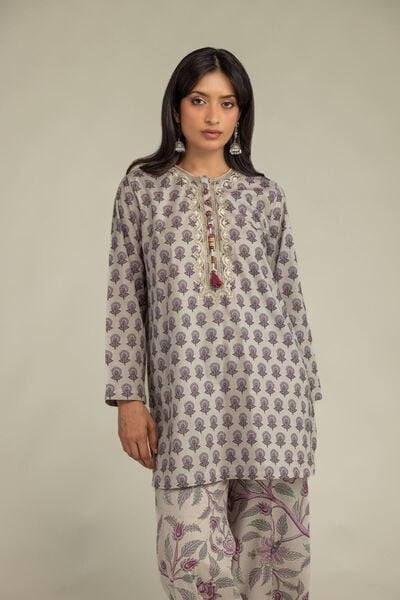 Embroidered | Cambric | Short Beige Kurta | USD 40.00
