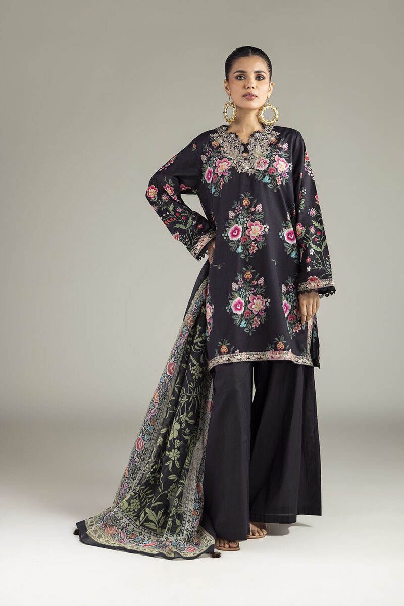 Embroidered | Cambric | Black Tailored 3-Piece | USD 80.00