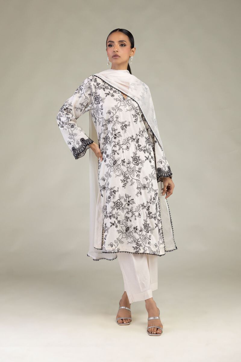 Embroidered | Dobby | White Tailored 3-Piece | USD 80.00