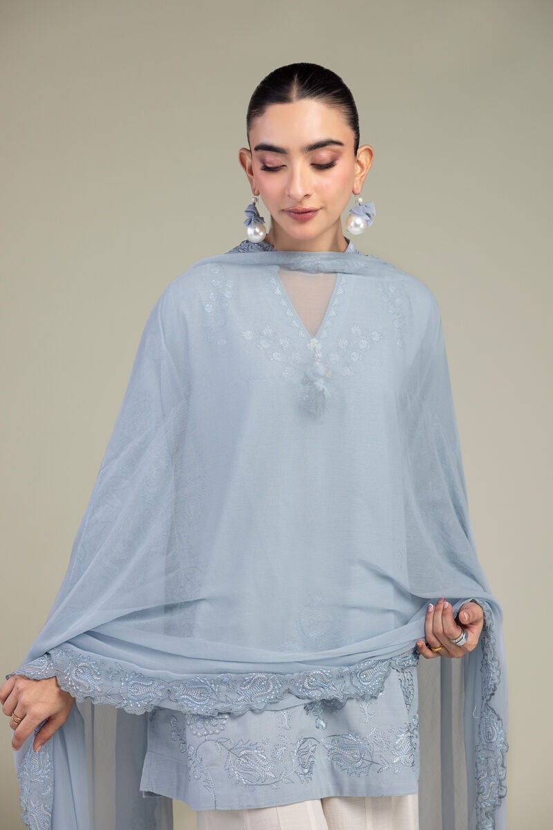 Embroidered | Chiffon | Blue Chiffon Dupatta | USD 40.00