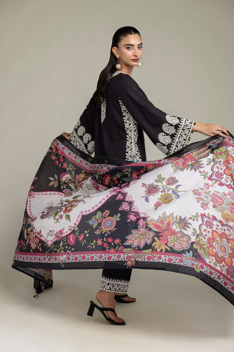 Embroidered  | Polyester Silk | Black Silk Dupatta | USD 35.00