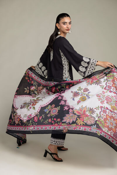 Embroidered  | Polyester Silk | Black Silk Dupatta | USD 35.00
