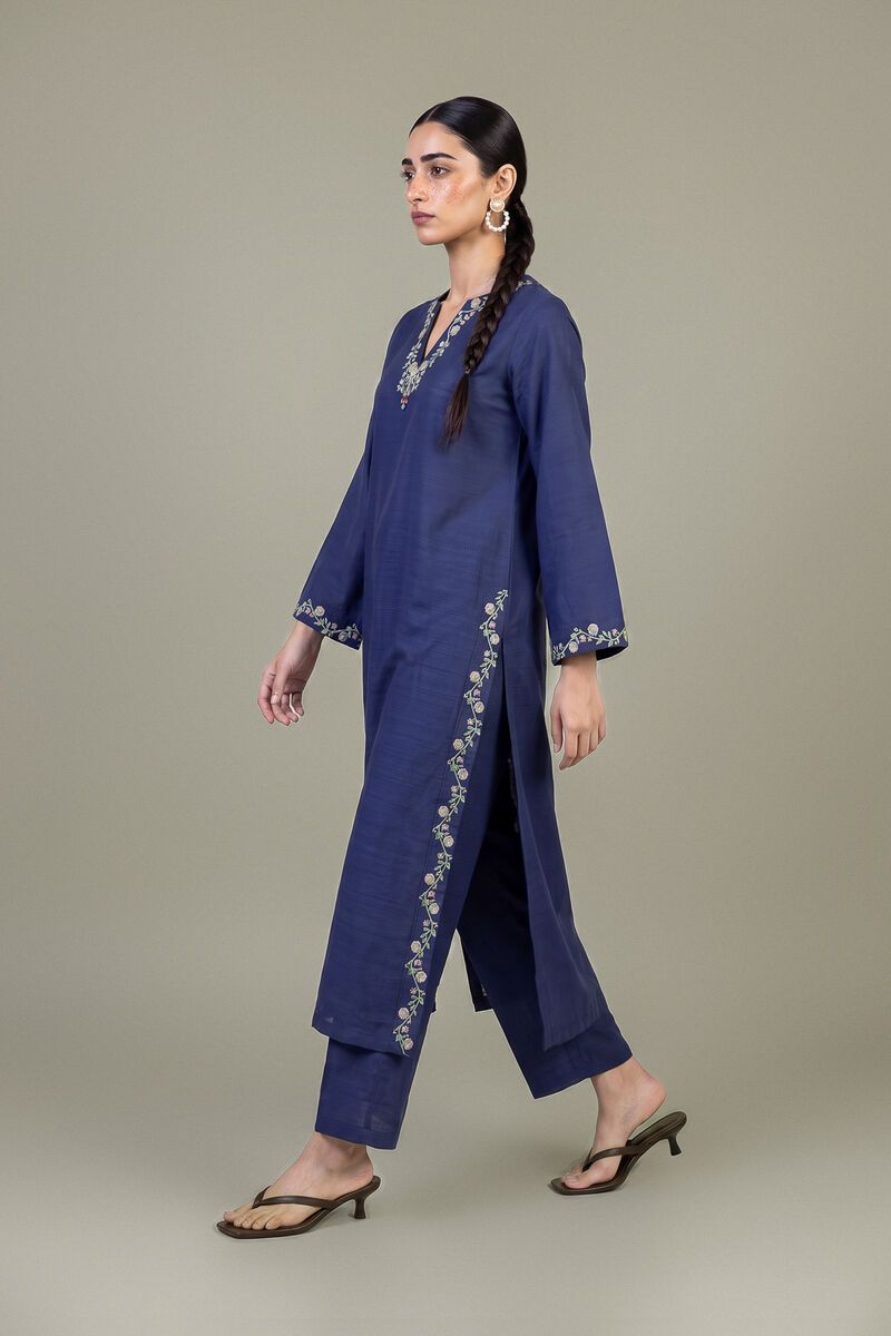 Embroidered | Light Khaddar | Embroidered Navy Kurta | USD 40.00
