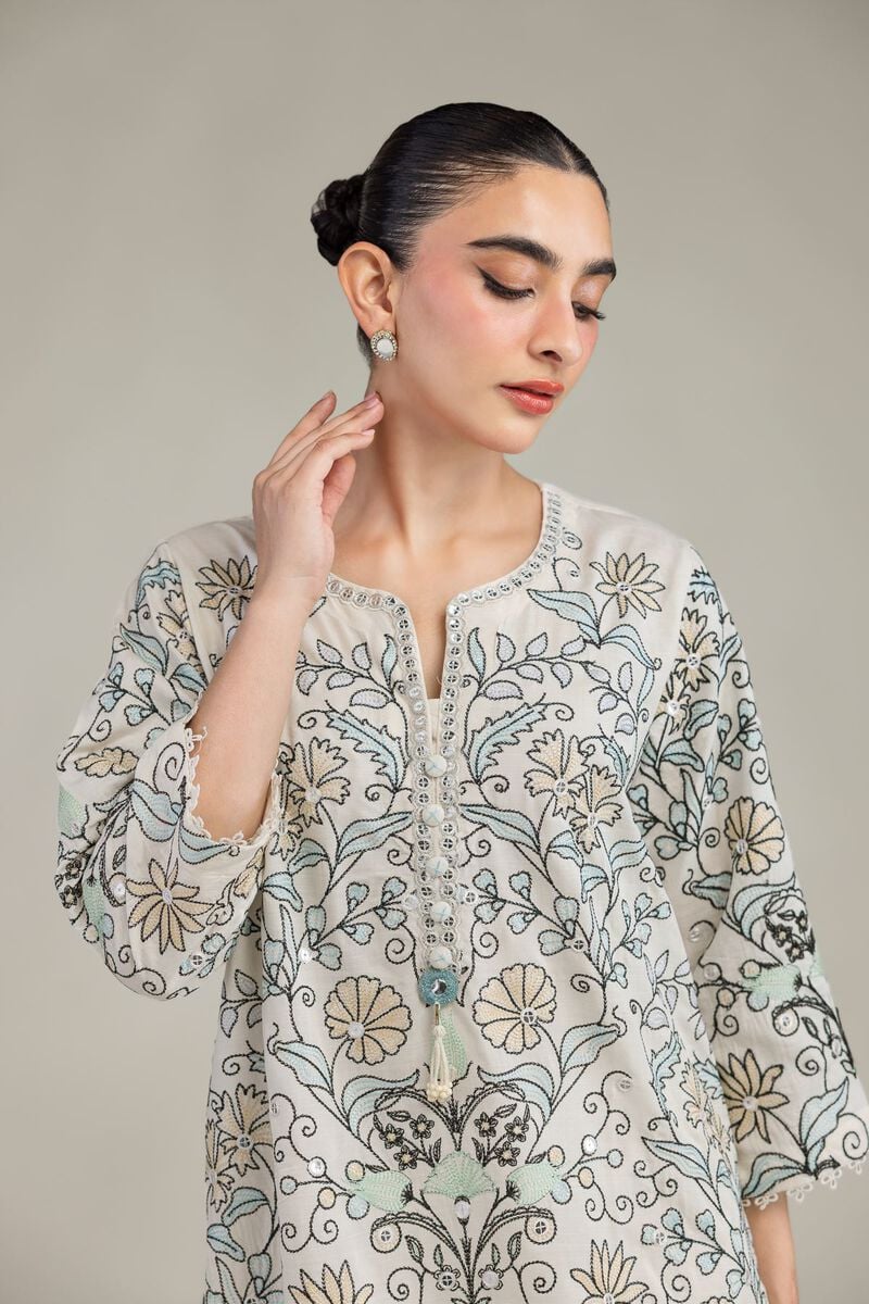 Embroidered | Raw Silk | Short Floral Kurta | USD 60.00
