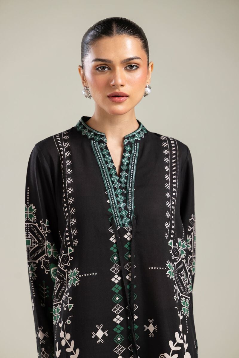 Embroidered | Raw Silk | Black V-Neck Kurta | USD 45.00