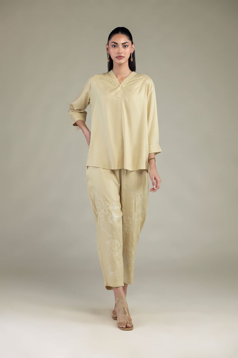 Embroidered | Viscose Crepe | Short V-Neck Blouse | USD 35.00