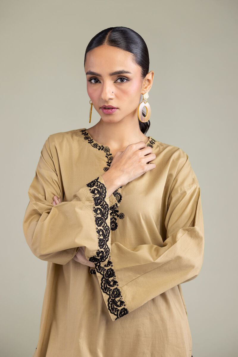 Embroidered | Cambric | Beige Cambric Kurta | USD 40.00