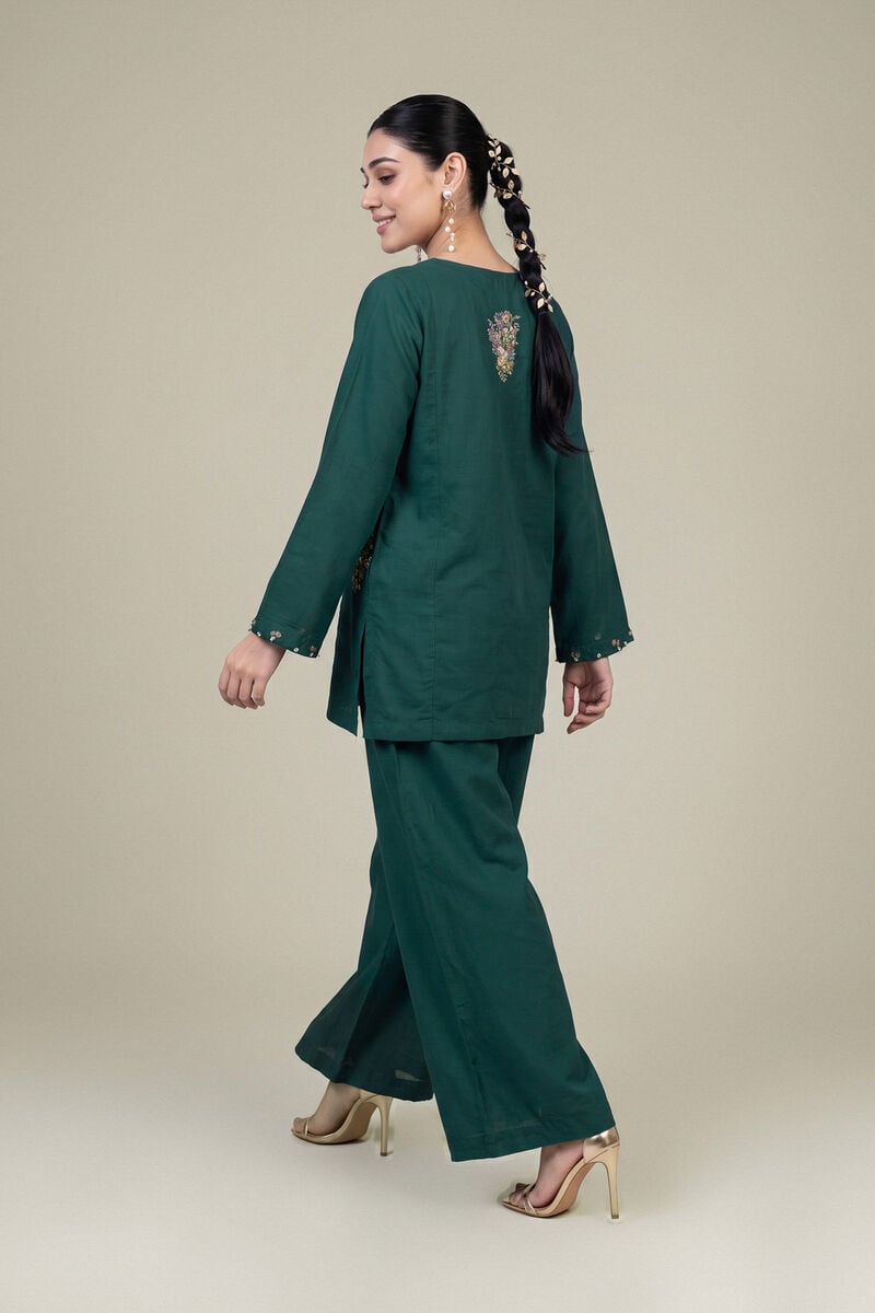 Embroidered | Raw Silk | Floral Green Kurta | USD 45.00