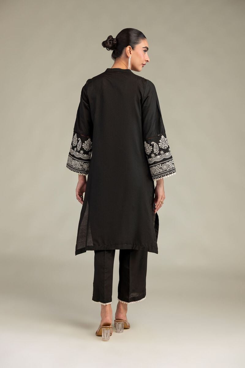 Printed | Raw Silk | Long Black Kurta | USD 55.00