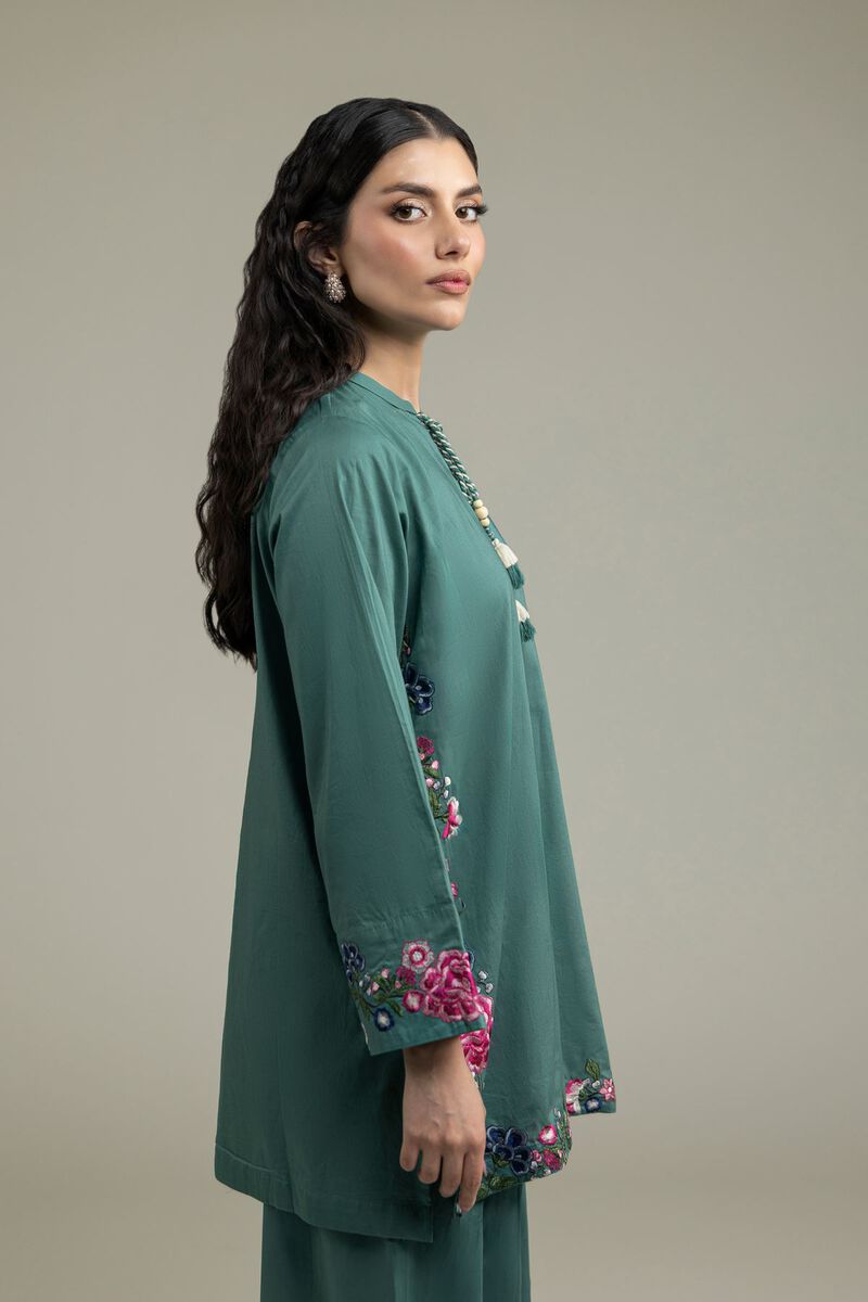 Embroidered | Cambric | Teal Floral Kurta | USD 40.00