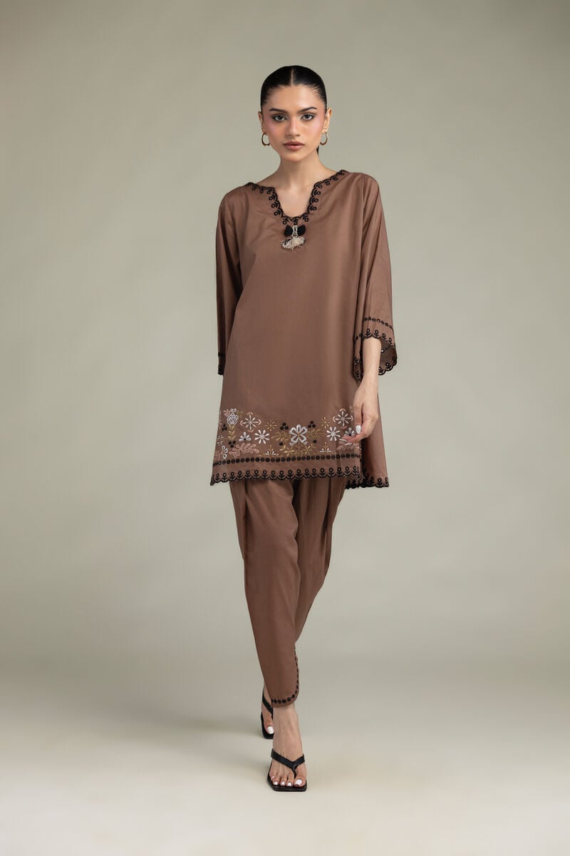 Embroidered | Cambric | Short Brown Kurta | USD 45.00