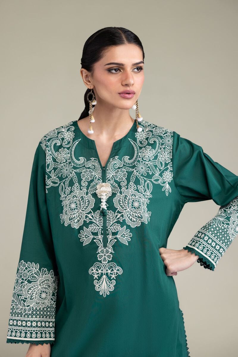 Printed | Cambric | Green Cambric Kurta | USD 40.00