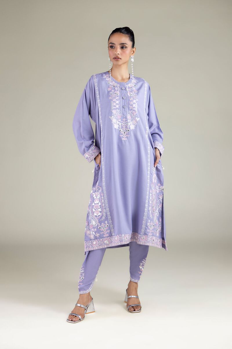 Embroidered | Raw Silk | Paisley Longline Kurta | USD 60.00