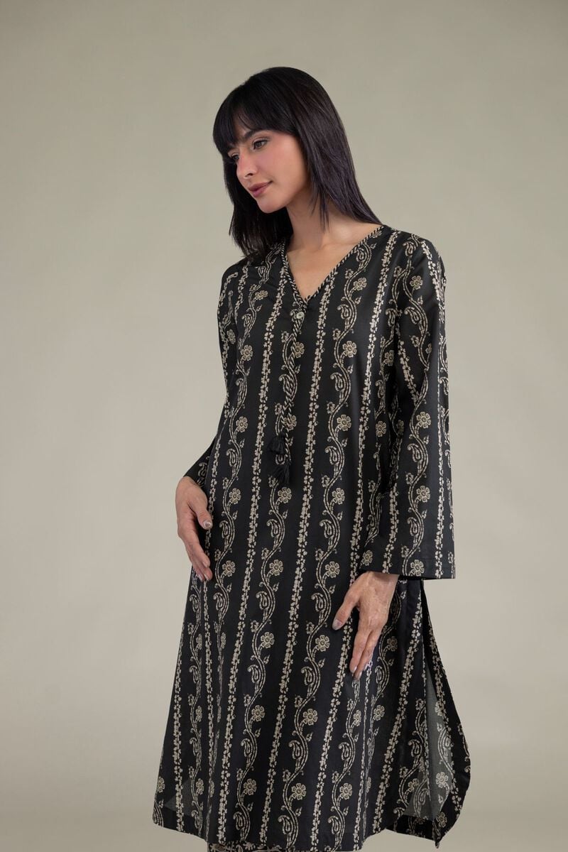 Printed | Cambric | Black V-Neck Kurta | USD 30.00