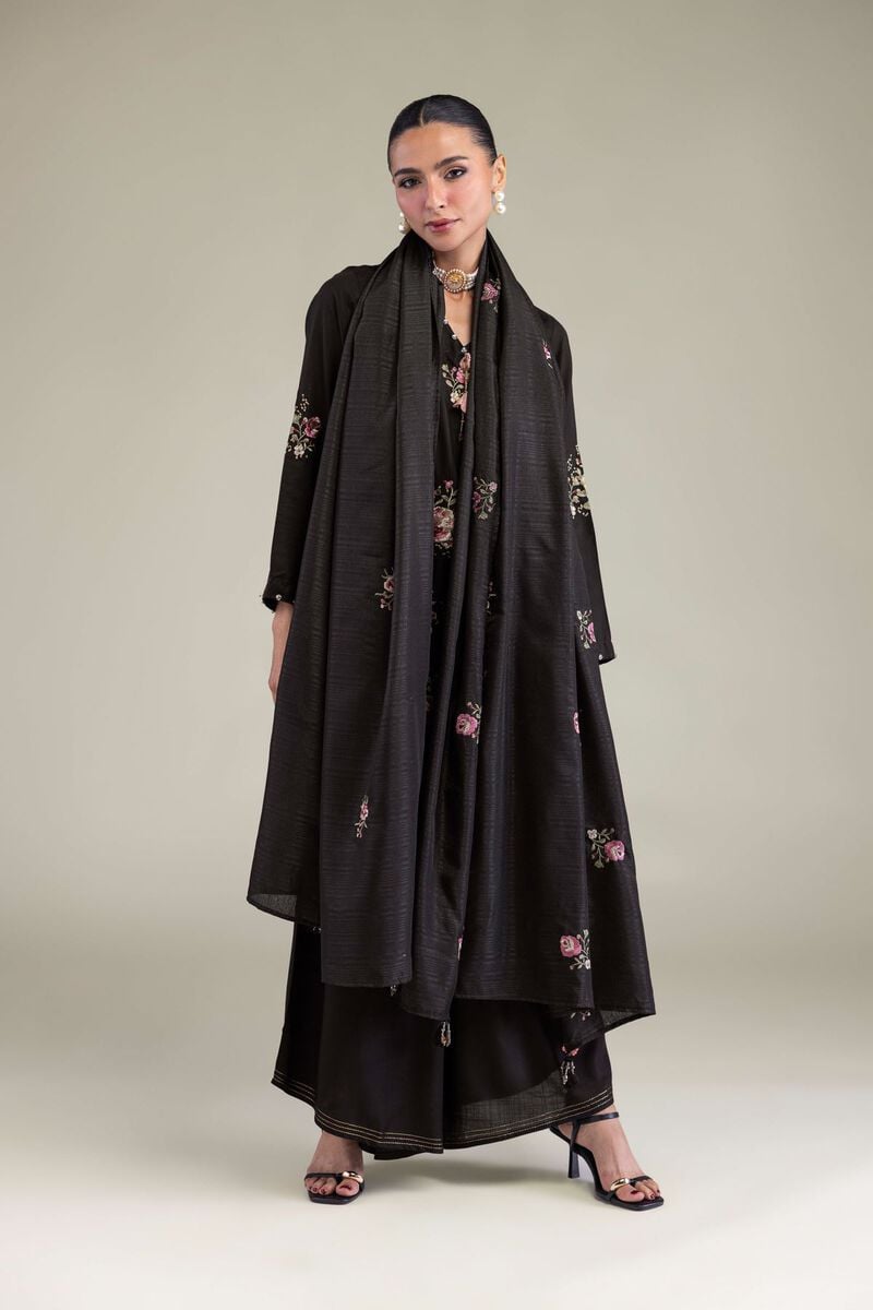 Embroidered | Polyester Silk | Black Floral Dupatta | USD 35.00