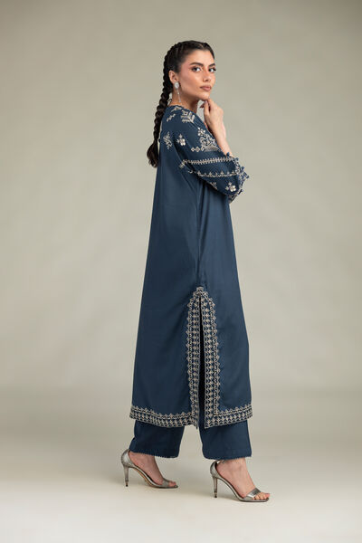 Embroidered | Raw Silk | Solid Navy Pants | USD 35.00