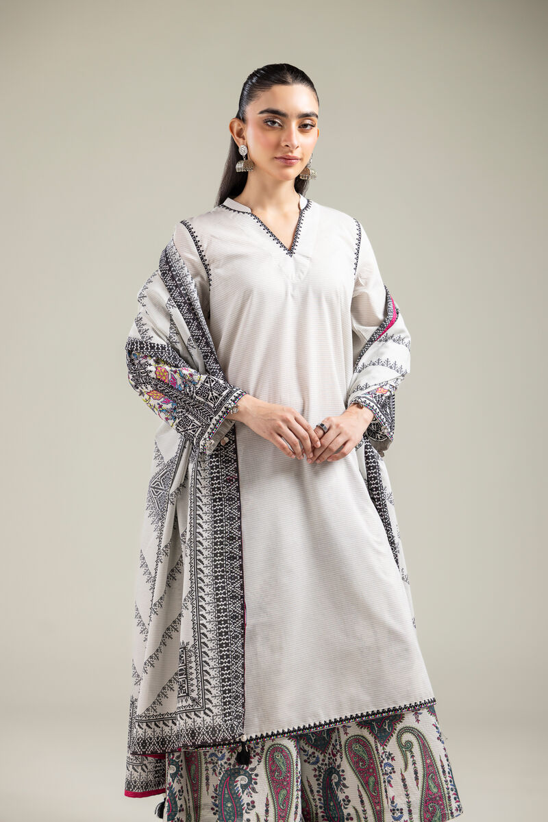 Embroidered | Mesuri | Geometric Off-White Dupatta | USD 25.00