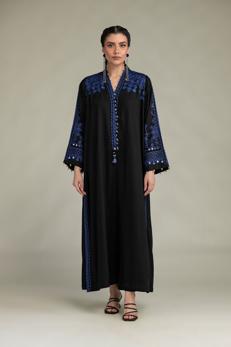Embroidered | Raw Silk | V-Neck Longline Kurta | USD 65.00