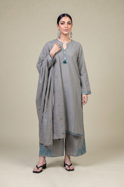 Embroidered | Light Khaddar | Gray Khaddar Dupatta | USD 35.00