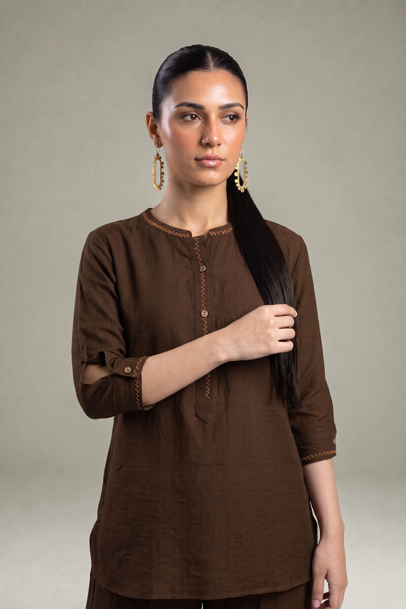 Dyed | Crepe | Brown Crepe Shirt | USD 40.00