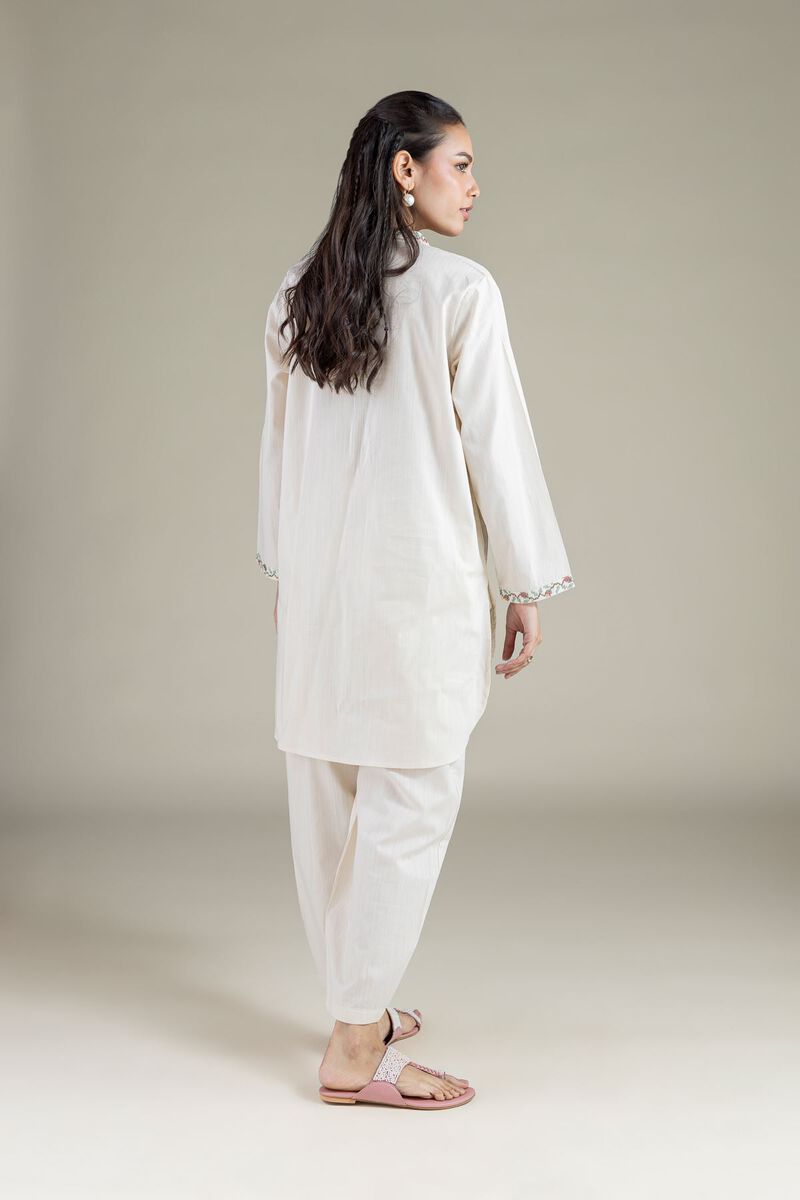 Embroidered | Textured Cambric | Floral V-Neck Kurta | USD 40.00