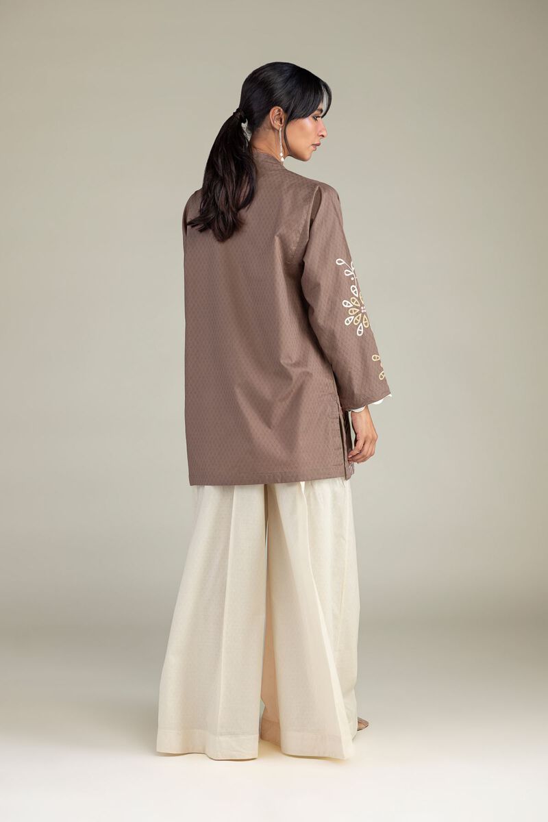 Embroidered | Cotton Dobby | Brown V-Neck Kurta | USD 45.00