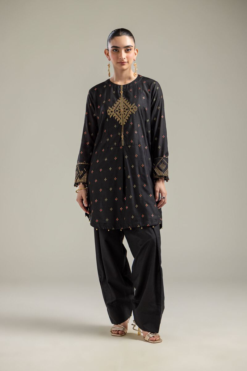 Raw Silk | Short Black Kurta | USD 55.00
