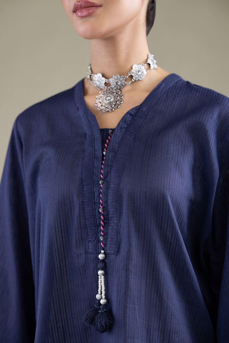 Dyed | Cotton Dobby | Navy V-Neck Kurta | USD 35.00
