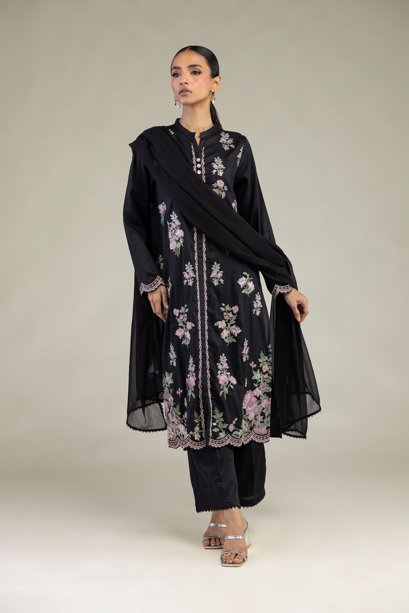 Embroidered | Dobby | Black Tailored Three-Piece | USD 80.00