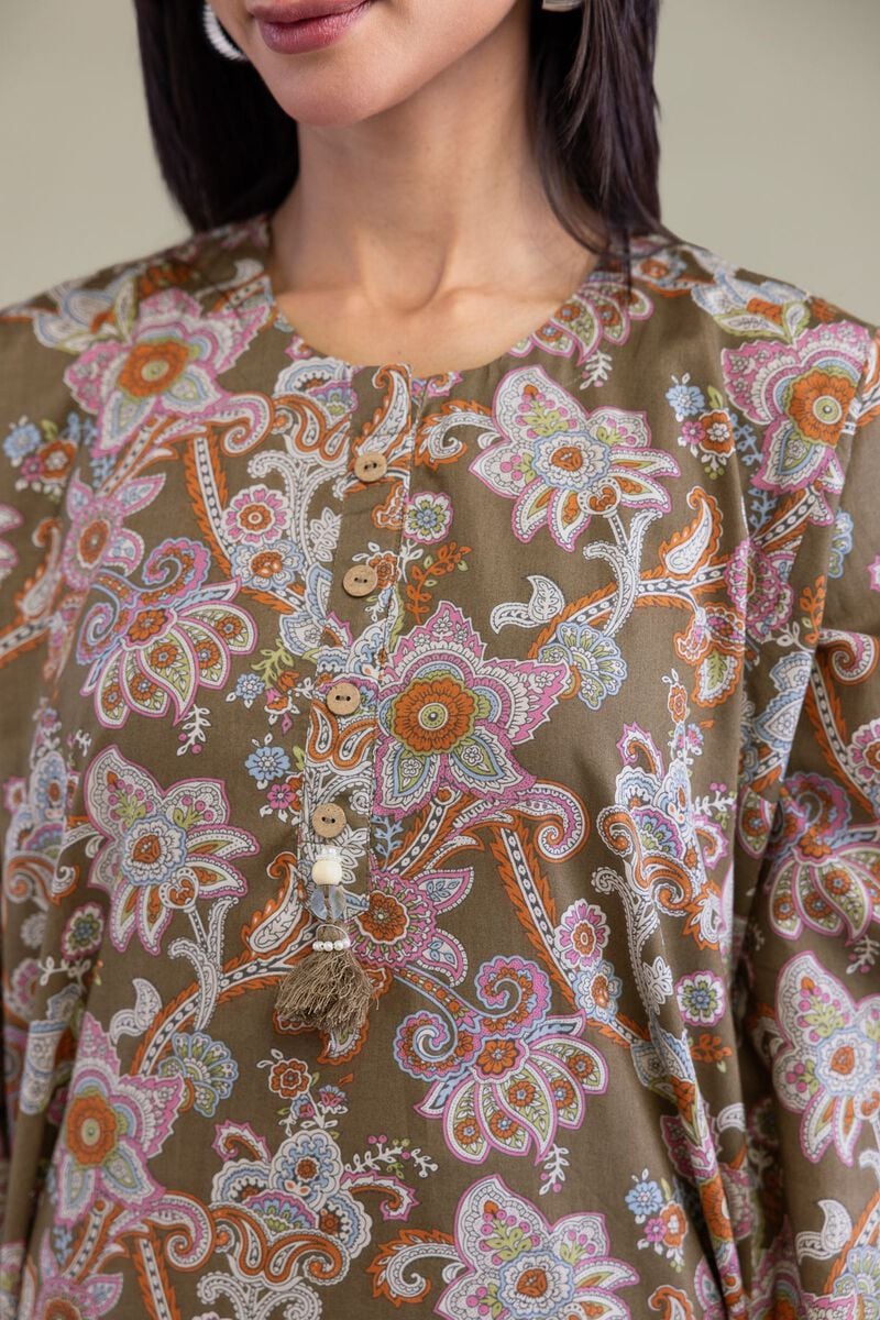 Printed | Cambric | Brown Cambric Kurta | USD 30.00