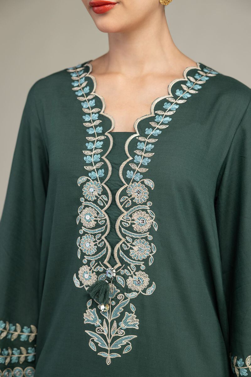 Embroidered | Raw Silk | Green Floral Kurta | USD 60.00