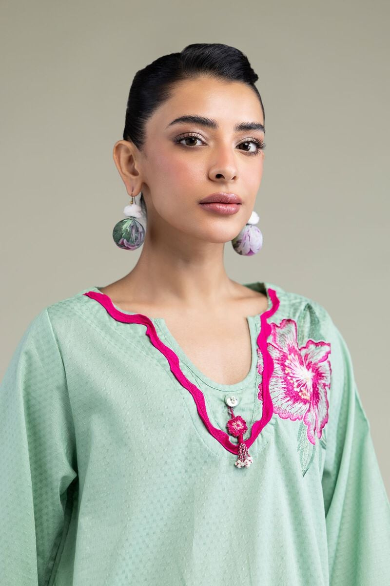 Embroidered | Cotton Dobby | Floral Mint Kurta | USD 40.00