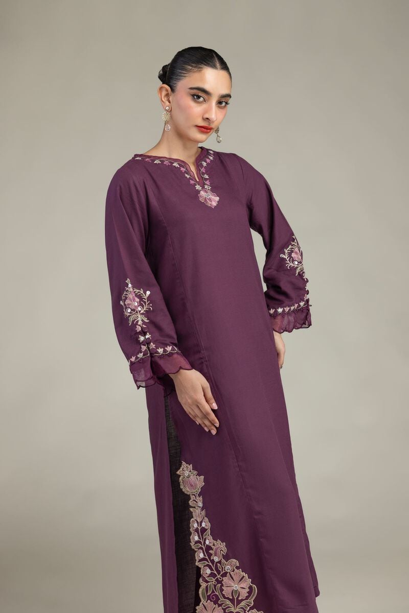Embroidered | Raw Silk | Floral Threadwork Kurta | USD 55.00