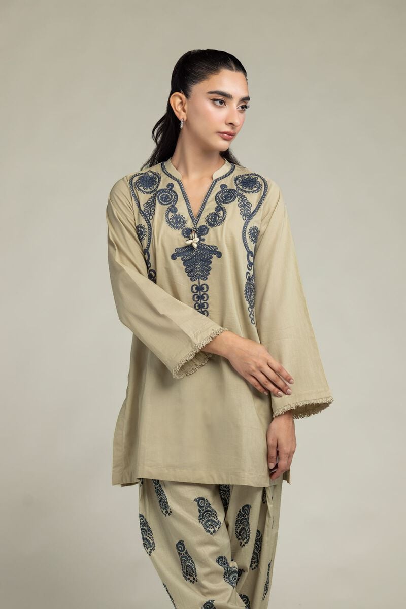 Embroidered | Cambric | Cambric V-Neck Kurta | USD 45.00