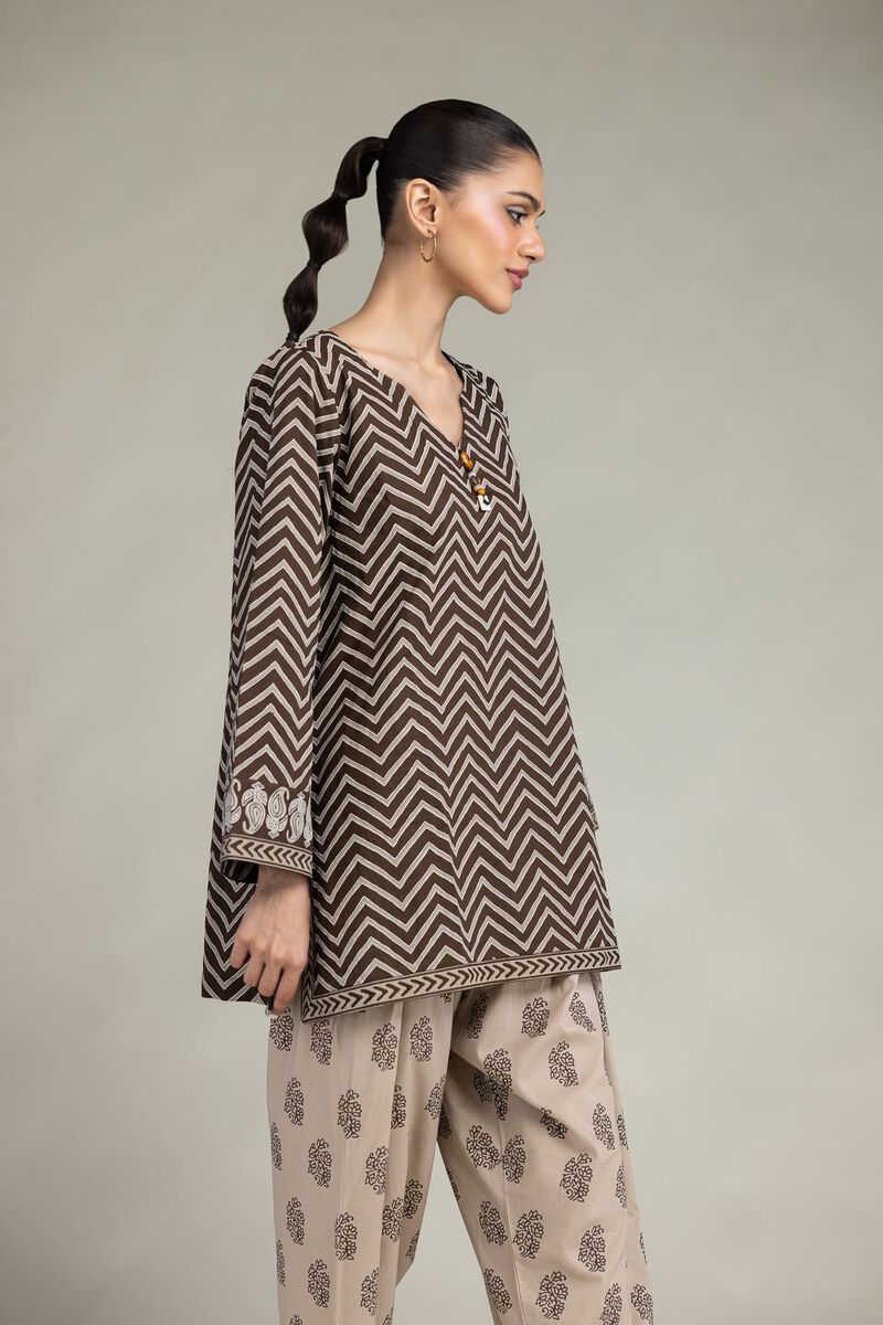 Printed | Cambric | Brown Short Kurta | USD 40.00