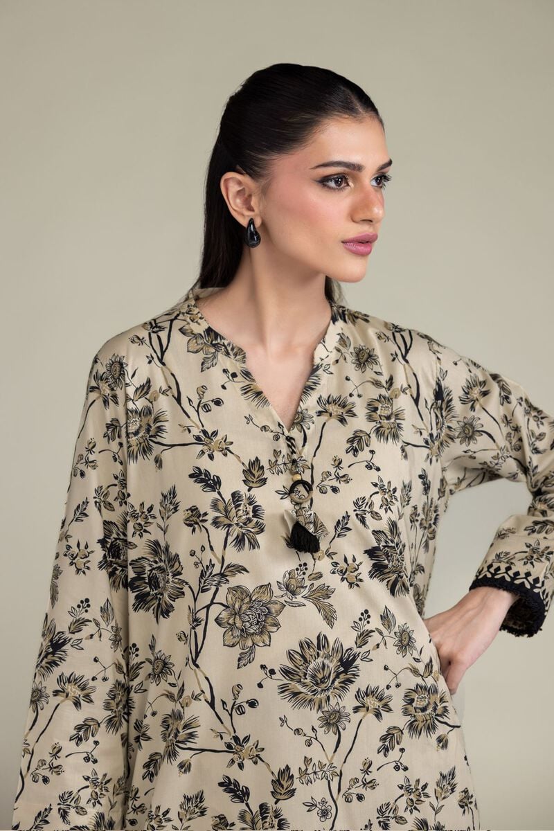 Printed | Cotton Viscose | Beige Floral Kurta | USD 35.00