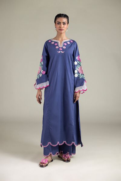 Embroidered | Textured Cotton | Pants | USD 30.00