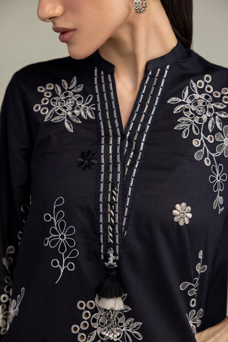 Embroidered | Cambric | Black Longline Kurta | USD 55.00