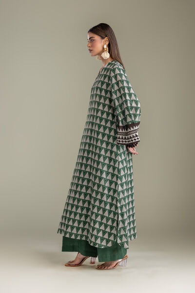 Printed | Light Khaddar | Solid Green Pants | USD 30.00