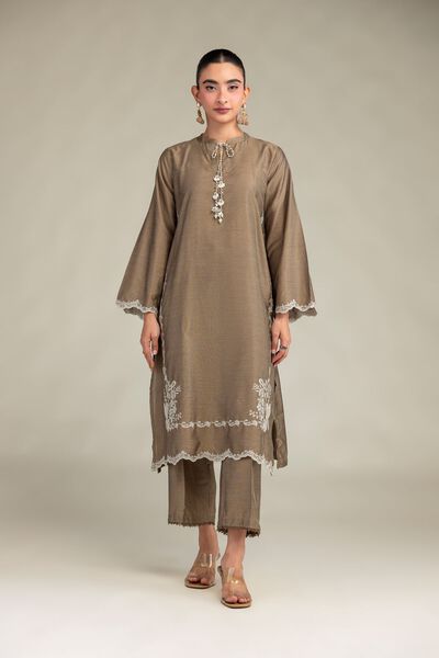 Printed | Raw Silk | Solid Brown Pants | USD 30.00