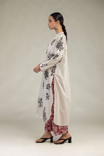 Embroidered | Cotton Dobby | Red Cotton Pants | USD 30.00